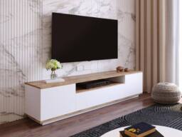 Vente-unique TV Unit With 3 Doors & 1 Compartment - White & Natural - LOTULA in Light Oak - thumbnail 1