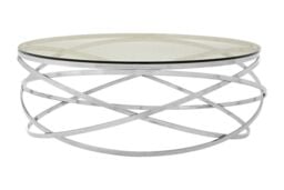 Orsina Round Silver Swirl Coffee Table, Interlinked Stainless Steel Base with Glass, Statement Piece for Living Room - thumbnail 6