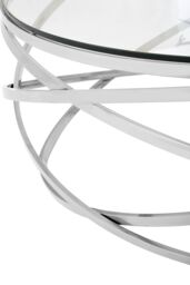 Orsina Round Silver Swirl Coffee Table, Interlinked Stainless Steel Base with Glass, Statement Piece for Living Room - thumbnail 5