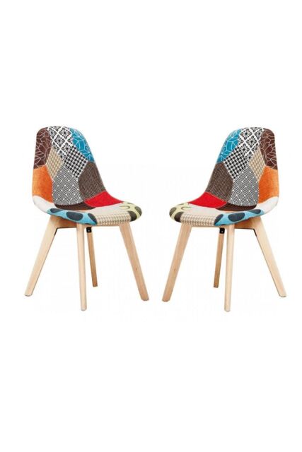 Life Interiors Set of 2 Patchwork Fabric Dining Chairs with Wooden Legs, Mid-Century Modern Accent Chair - image 1
