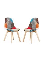Life Interiors Set of 2 Patchwork Fabric Dining Chairs with Wooden Legs, Mid-Century Modern Accent Chair - thumbnail 1