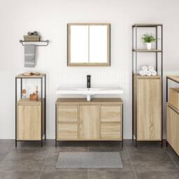 Berkfield Home 3 Piece Bathroom Furniture Set Sonoma Oak Engineered Wood in Brown - thumbnail 1