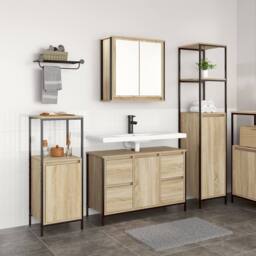 Berkfield Home 3 Piece Bathroom Furniture Set Sonoma Oak Engineered Wood in Brown - thumbnail 4