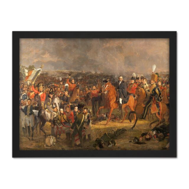 "Artery8 Wall Art Print Pieneman The Battle Of Waterloo Painting Large Framed Wall Décor Art in Light Oak - Size: W18"" x H24""" - image 1