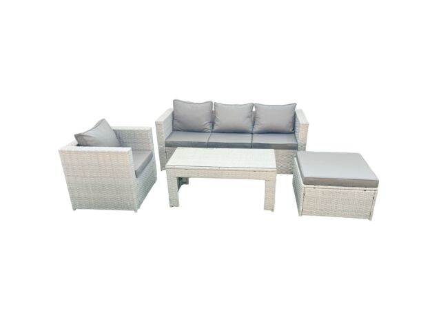 Fimous Rattan Garden Furniture Set 4 Pieces Outdoor Garden Sofa Oblong Coffee Table Set with Chair Big Footstool Light Grey Mixed - image 1