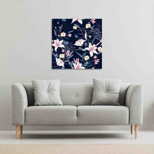 Benjamin Tate Design Tropical White & Pink Flowers (Canvas Print) / 77 x 77 x 4cm in Natural - Size: 77 x 77 x 4 cm - image 1