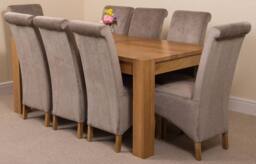 Thats Furniture Kuba 180 x 90 cm Chunky Oak Dining Table & 8 Montana Fabric Chairs in Grey - thumbnail 1