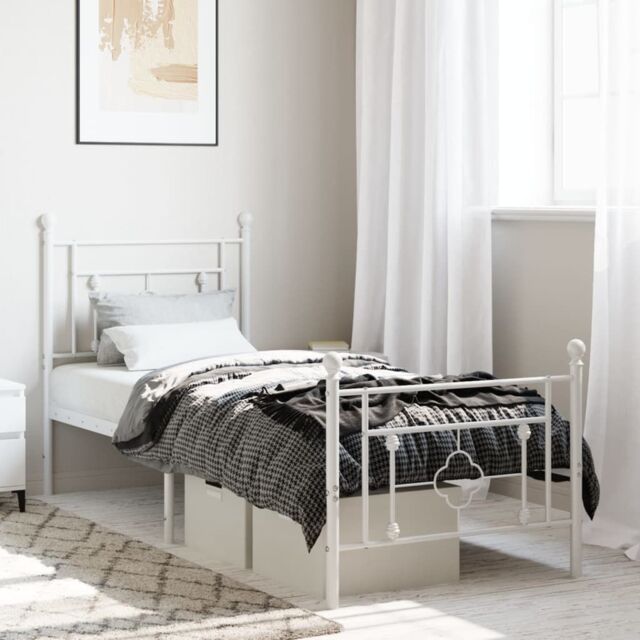 Berkfield Home Metal Bed Frame without Mattress with Footboard White 80x200cm - Size: 80x200 cm - image 1