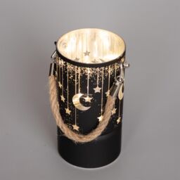 Shatchi 17cm Christmas Decorated Jar Led Black Glass Vase / Moon / Stars - thumbnail 2