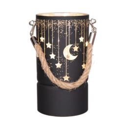 Shatchi 17cm Christmas Decorated Jar Led Black Glass Vase / Moon / Stars