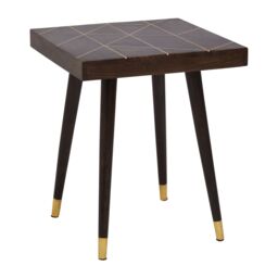 Orsina Mango Wood & Gold Tip Legs Side Table, Modern Square Wooden Side Table With Brass Inlay in Brown - thumbnail 3