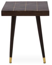 Orsina Mango Wood & Gold Tip Legs Side Table, Modern Square Wooden Side Table With Brass Inlay in Brown