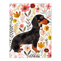 "Artery8 Dachshund Sausage Dog Lover Floral Watercolour Wall Art Print - Size: W18"" x H24""" - thumbnail 1