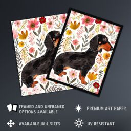 "Artery8 Dachshund Sausage Dog Lover Floral Watercolour Wall Art Print - Size: W18"" x H24""" - thumbnail 2