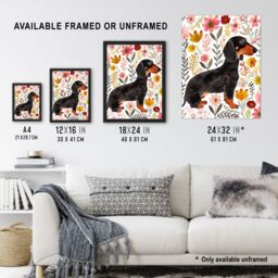 "Artery8 Dachshund Sausage Dog Lover Floral Watercolour Wall Art Print - Size: W18"" x H24""" - thumbnail 3