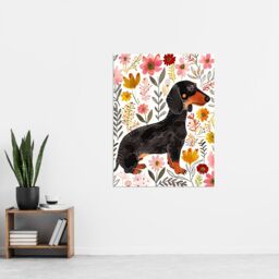 "Artery8 Dachshund Sausage Dog Lover Floral Watercolour Wall Art Print - Size: W18"" x H24""" - thumbnail 4
