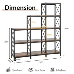 Costway Wooden 9 Cube Bookcase 5 Tier Open Storage Cabinet Free Standing Anti-toppling in Brown - thumbnail 2