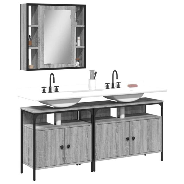 Berkfield Home 3 Piece Bathroom Cabinet Set Grey Sonoma Engineered Wood - image 1