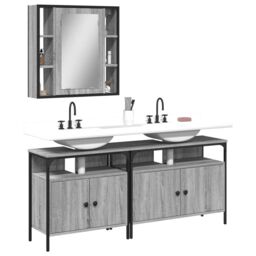 Berkfield Home 3 Piece Bathroom Cabinet Set Grey Sonoma Engineered Wood - thumbnail 1