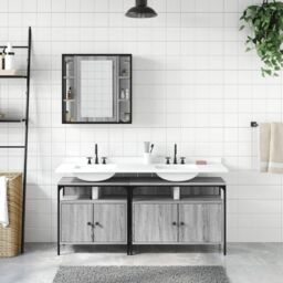 Berkfield Home 3 Piece Bathroom Cabinet Set Grey Sonoma Engineered Wood - thumbnail 3
