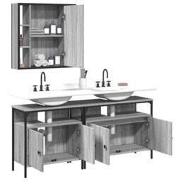 Berkfield Home 3 Piece Bathroom Cabinet Set Grey Sonoma Engineered Wood - thumbnail 4