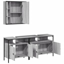 Berkfield Home 3 Piece Bathroom Cabinet Set Grey Sonoma Engineered Wood - thumbnail 5