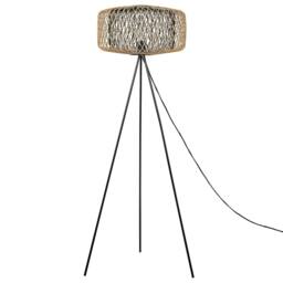 Wyld and Coco Floor Lamp - Woven Bamboo Shade 120 cm Black Metal Tripod Base - thumbnail 4
