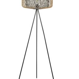 Wyld and Coco Floor Lamp - Woven Bamboo Shade 120 cm Black Metal Tripod Base - thumbnail 2