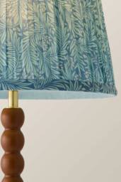 ValueLights Bobbin Leaf Printed Pleated Shade Walnut Bobble Table Lamp in Mid Blue - thumbnail 4