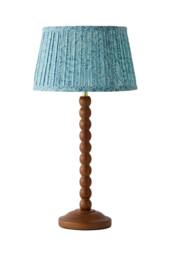 ValueLights Bobbin Leaf Printed Pleated Shade Walnut Bobble Table Lamp in Mid Blue - thumbnail 6