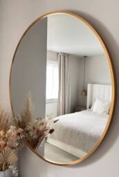 Downton Interiors Gold Round Modern Metal Frame Wall Mirror - 80cm - Size: Large - thumbnail 1