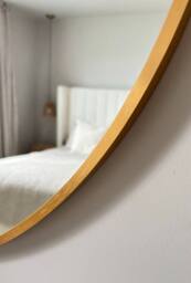 Downton Interiors Gold Round Modern Metal Frame Wall Mirror - 80cm - Size: Large - thumbnail 2