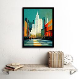 "Artery8 Wall Art Print Broadway New York Abstract Midcentury Cityscape Orange Teal Art Framed in Black - Size: W12"" x H16""" - thumbnail 2