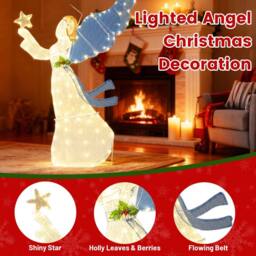 Costway 5FT 3D Glittered Angel Christmas Decoration w/ Wings & LED Lights - thumbnail 6
