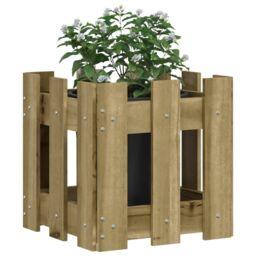 Berkfield Home Garden Planter with Fence Design 30x30x30 cm Impregnated Wood Pine in Brown - Size: 30 x 30 x 30 cm - thumbnail 3