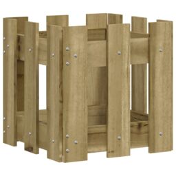 Berkfield Home Garden Planter with Fence Design 30x30x30 cm Impregnated Wood Pine in Brown - Size: 30 x 30 x 30 cm - thumbnail 4