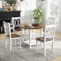 Costway 5 pcs Dinning Table Set Kitchen Furniture Round Drop Leaf Dining Table 4 Chairs in Walnut - thumbnail 6