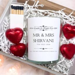 Aye Do Gifts Personalised Love Laughter Wedding Candle Gift Set - Couple Engagement in White - Size: 40 cm x 40 cm - thumbnail 1