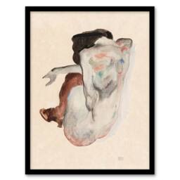 Artery8 Egon Schiele Framed Wall Art Crouching Nude In Shoes & Black Stockings in Beige - Size: A4 - thumbnail 1