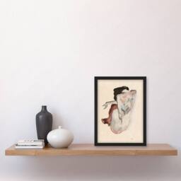 Artery8 Egon Schiele Framed Wall Art Crouching Nude In Shoes & Black Stockings in Beige - Size: A4 - thumbnail 2