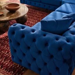 Sofaya Monaco Chesterfield 6 Seater Sofa Velvet Left Hand Corner Chaise in Blue - Size: 6 Person - thumbnail 5