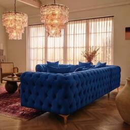 Sofaya Monaco Chesterfield 6 Seater Sofa Velvet Left Hand Corner Chaise in Blue - Size: 6 Person - thumbnail 6