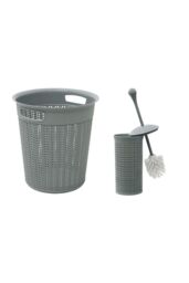 JVL Loop Toilet Brush & Round Plastic Bin in White - thumbnail 2
