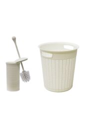 JVL Loop Toilet Brush & Round Plastic Bin in White