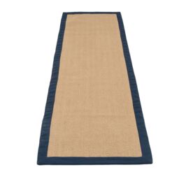 Kukoon Natural Golden Beige Jute Micro Woven Herringbone Pattern Cotton Border Area Rug in Navy - Size: 70 cm x 240 cm - thumbnail 3