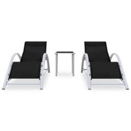 Berkfield Home Sun Loungers 2 pcs with Table Aluminium Black - thumbnail 3