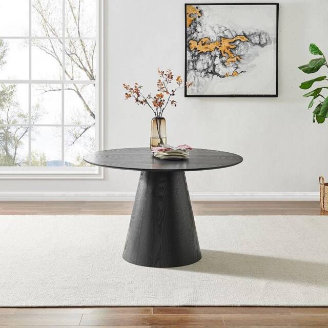 Modish Furnishing Black Round Wooden Dining Table with Wooden Base - image 1