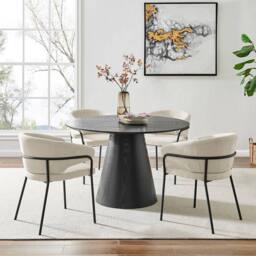 Modish Furnishing Black Round Wooden Dining Table with Wooden Base - thumbnail 2