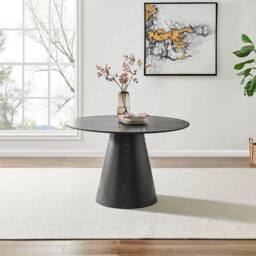 Modish Furnishing Black Round Wooden Dining Table with Wooden Base - thumbnail 1