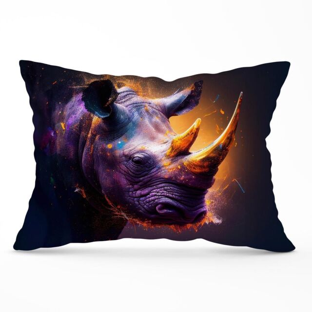 Warren Reed - Designer Golden Rhino Face Splashart Cushions in Grey - Size: 45 cm x 45 cm - image 1
